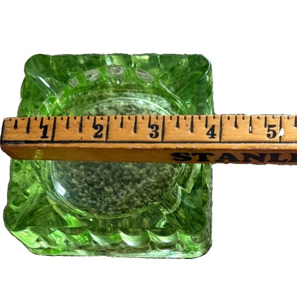 Vtg Uranium Vaseline Glass Square Ashtray UV Rx 4" Depression - Picture 4 of 4